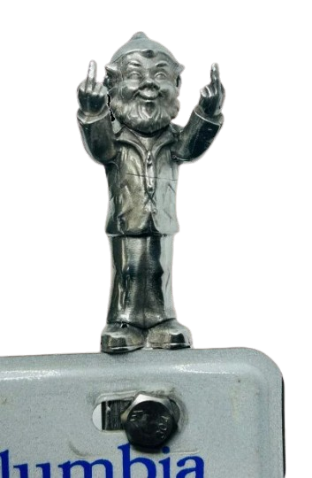 Garden Gnome plate topper - Middle finger gnome license plate top - Cute pewter garden gnome with middle fingers - rude gnome - funny gnome