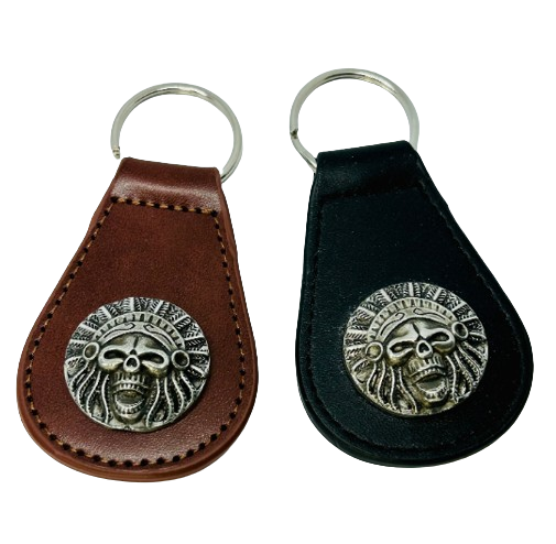 Skull concho keytag - Motorcycle concho key ring - Indian Motorcycle skul fob - Pewter skull key tag - skull badge key ring - Bikers keyring