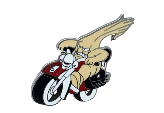 Indian Motorcycle lapel pin - the coolest Indian pin ever! Gilroy Indian lapel pin - Garlic lapel pin - Garlic riding an Indian