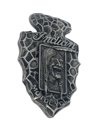 Laughing Indian medallion - Hendee Indian pewter badge - custom Hendee Indian Motorcycle fob - Indian Head medallion