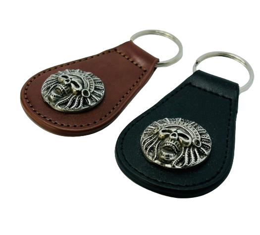 Skull concho keytag - Motorcycle concho key ring - Indian Motorcycle skul fob - Pewter skull key tag - skull badge key ring - Bikers keyring