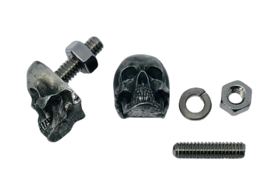 License plate bolts, Motorcycle hole covers, Windshield bolts, Custom pewter skull bolt, Skull plate holder, License plate screws, Skull