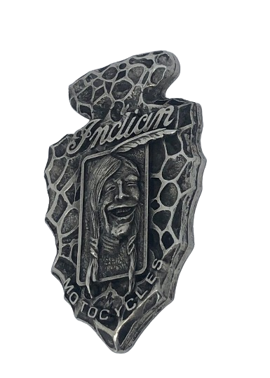 Laughing Indian medallion - Hendee Indian pewter badge - custom Hendee Indian Motorcycle fob - Indian Head medallion