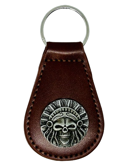 Skull concho keytag - Motorcycle concho key ring - Indian Motorcycle skul fob - Pewter skull key tag - skull badge key ring - Bikers keyring