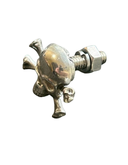 Skull and Crossbones Bolt Cover - Handmade Pewter Decorative Hardware