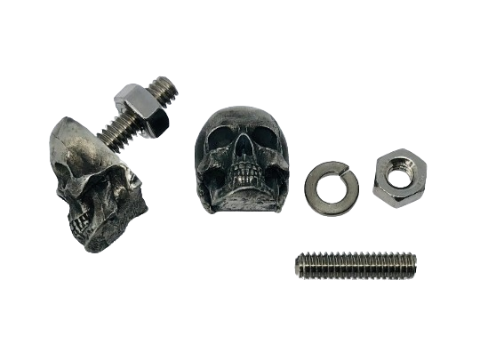 License plate bolts, Motorcycle hole covers, Windshield bolts, Custom pewter skull bolt, Skull plate holder, License plate screws, Skull