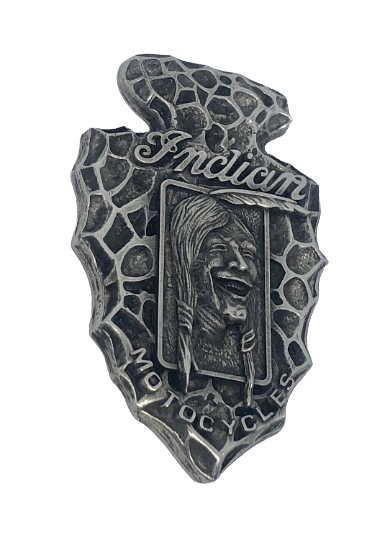 Laughing Indian medallion - Hendee Indian pewter badge - custom Hendee Indian Motorcycle fob - Indian Head medallion