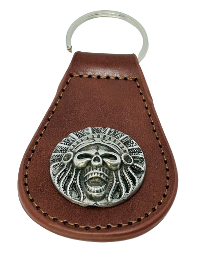 Skull concho keytag - Motorcycle concho key ring - Indian Motorcycle skul fob - Pewter skull key tag - skull badge key ring - Bikers keyring