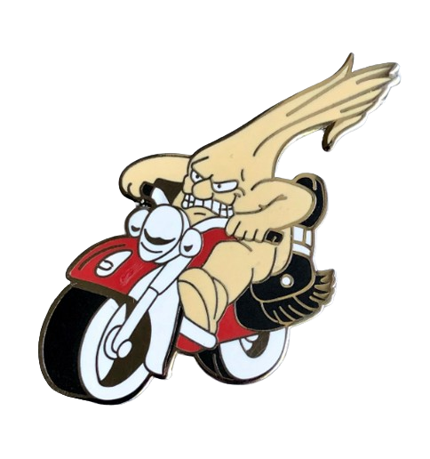Indian Motorcycle lapel pin - the coolest Indian pin ever! Gilroy Indian lapel pin - Garlic lapel pin - Garlic riding an Indian