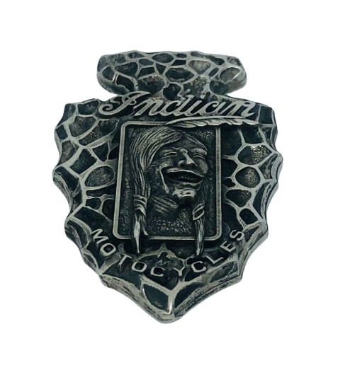 Laughing Indian medallion - Hendee Indian pewter badge - custom Hendee Indian Motorcycle fob - Indian Head medallion