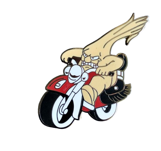 Indian Motorcycle lapel pin - the coolest Indian pin ever! Gilroy Indian lapel pin - Garlic lapel pin - Garlic riding an Indian