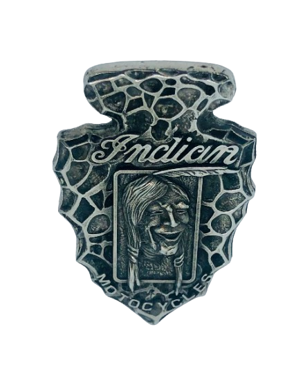 Laughing Indian medallion - Hendee Indian pewter badge - custom Hendee Indian Motorcycle fob - Indian Head medallion