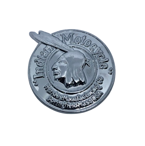 Hendee Indian Motorcycle concho in chrome silver - Vintage Indian Motorcycle badge - IMRG - Indian Hendee medallion