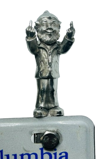 Garden Gnome plate topper - Middle finger gnome license plate top - Cute pewter garden gnome with middle fingers - rude gnome - funny gnome