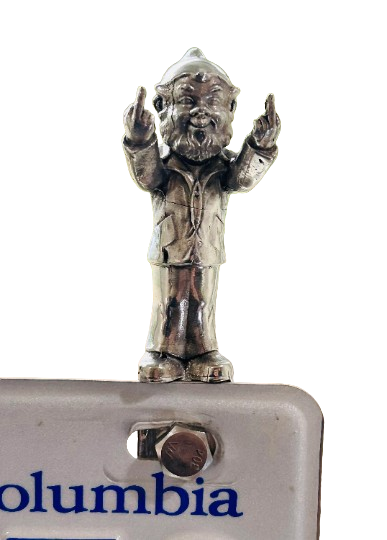 Garden Gnome plate topper - Middle finger gnome license plate top - Cute pewter garden gnome with middle fingers - rude gnome - funny gnome