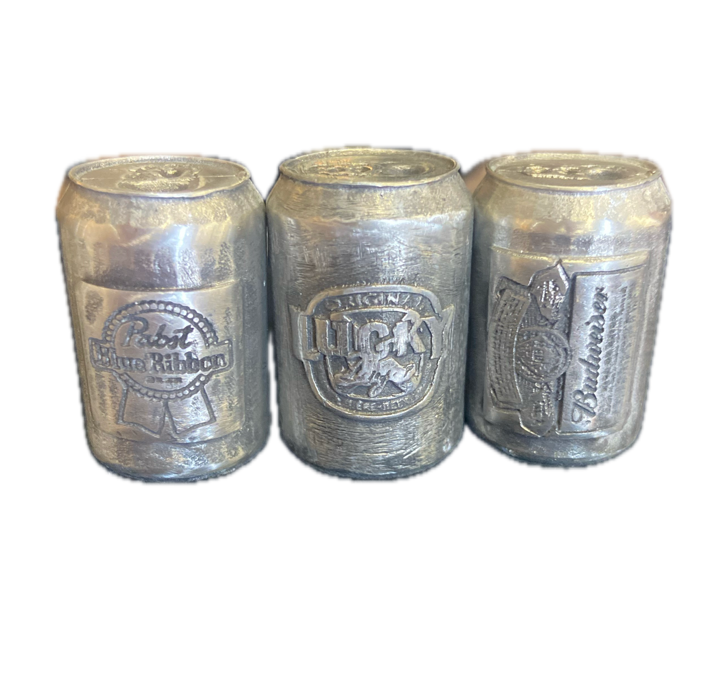 Pewter Beer Can Licence Plate Bolts -- Budweiser, Pabst Blue Ribbon, Lucky Larger -- Car, Truck and Trailer Accessories