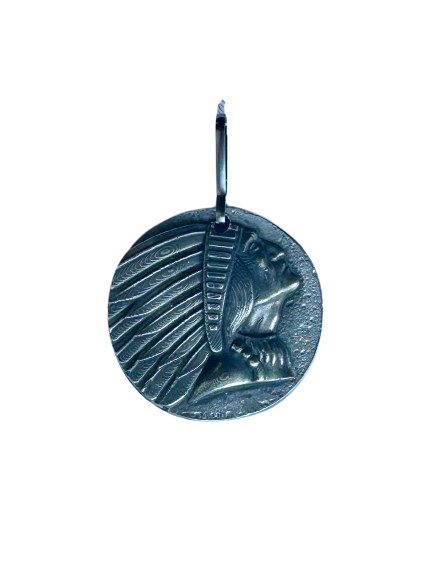 Round Headdress Zipper Pull - Indian Motorcycle headdress design zipper pull - Pewter Indian Headdress zipper tag