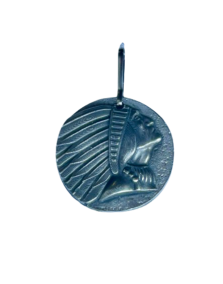 Round Headdress Zipper Pull - Indian Motorcycle headdress design zipper pull - Pewter Indian Headdress zipper tag