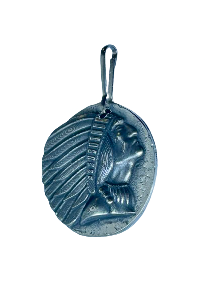 Round Headdress Zipper Pull - Indian Motorcycle headdress design zipper pull - Pewter Indian Headdress zipper tag