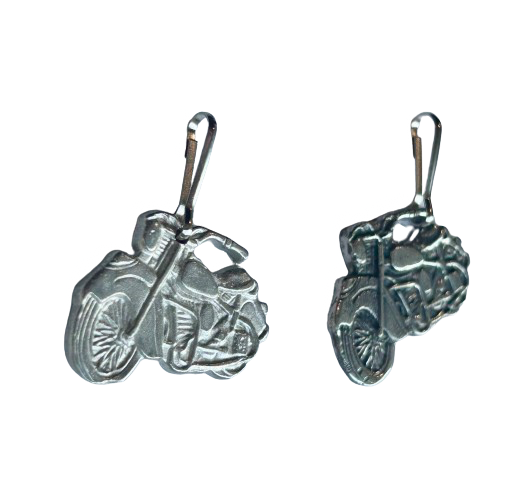 Motorcycle Zipper Pull, Indian Motorcycle zipper pull, Harley Davidson Motorcycle zipper pull, Pewter motorcycle zipper tag