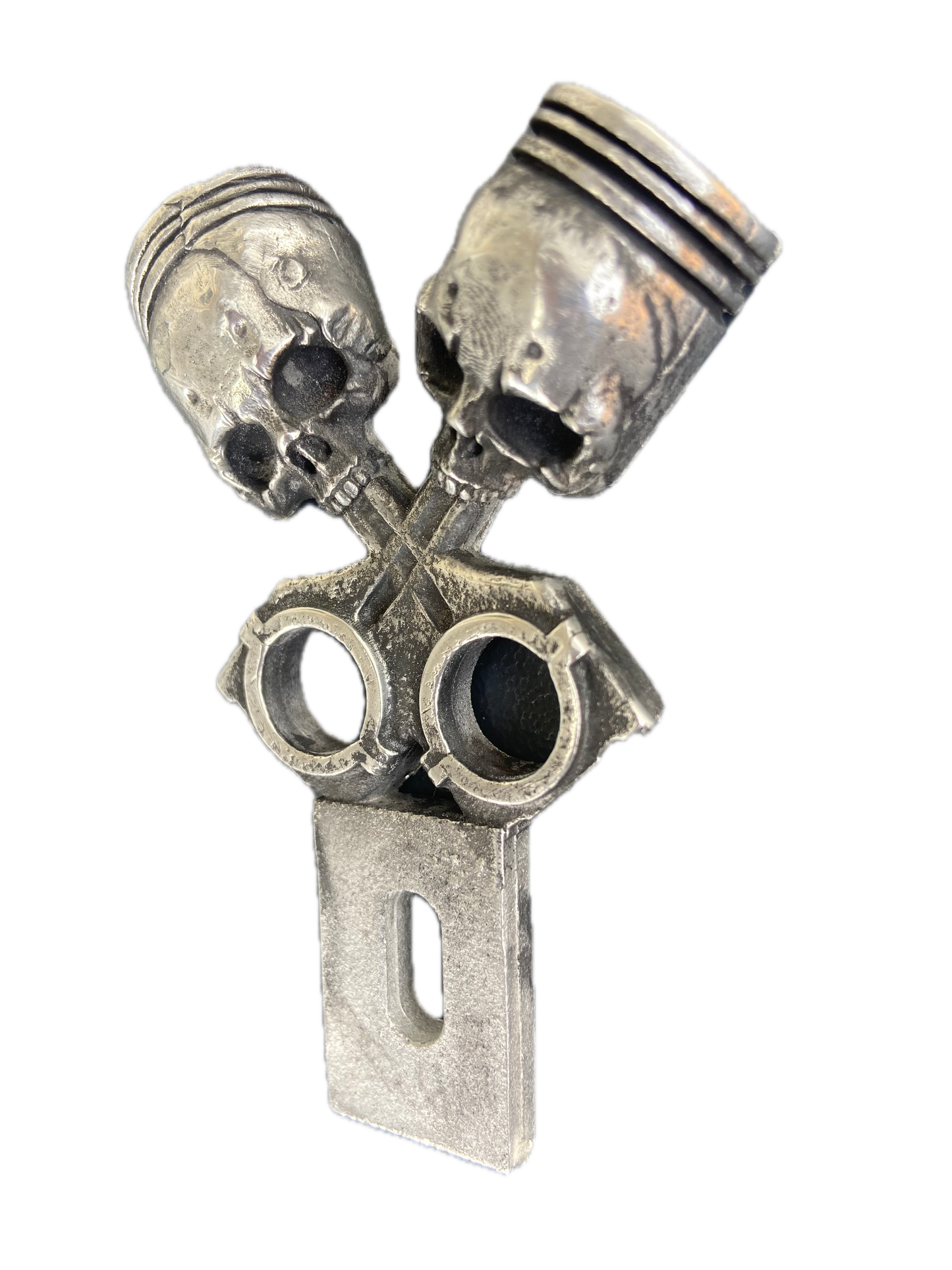 Piston Skull Head Licence Plate Topper - Custom Hot Rod and Motorbike Accessories