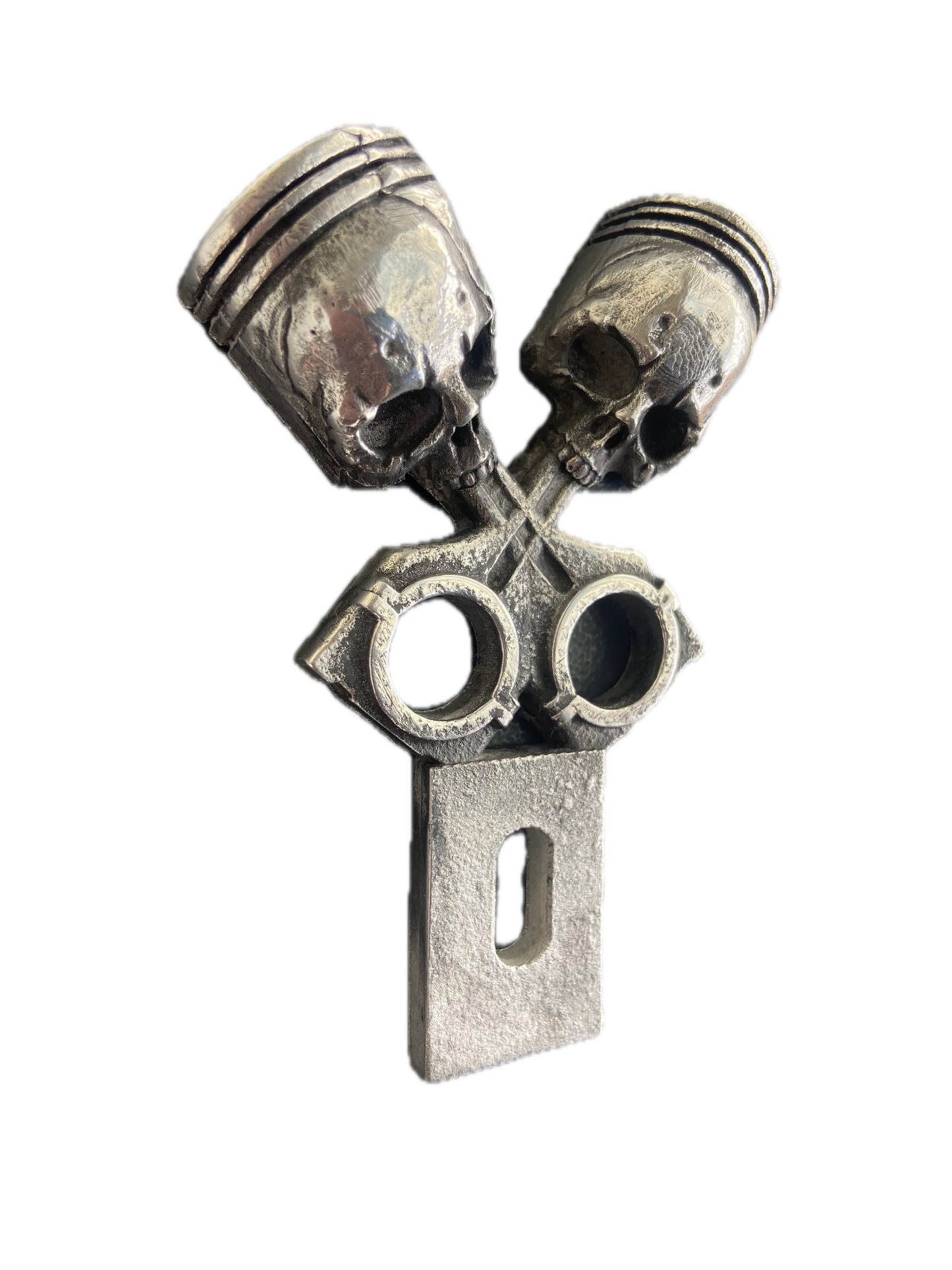 Piston Skull Head Licence Plate Topper - Custom Hot Rod and Motorbike Accessories