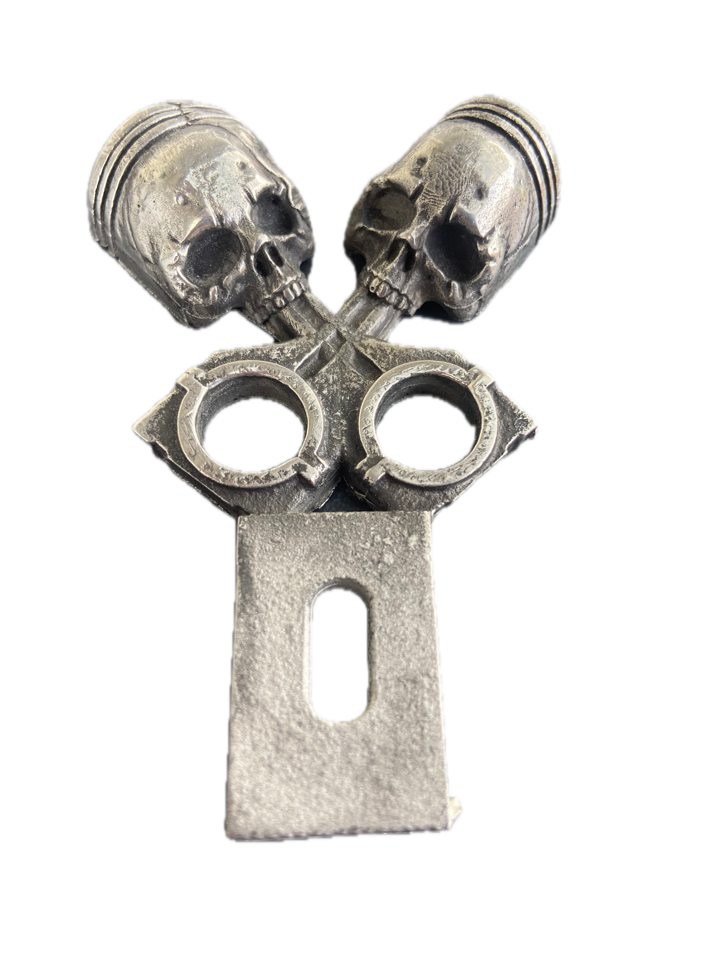 Piston Skull Head Licence Plate Topper - Custom Hot Rod and Motorbike Accessories
