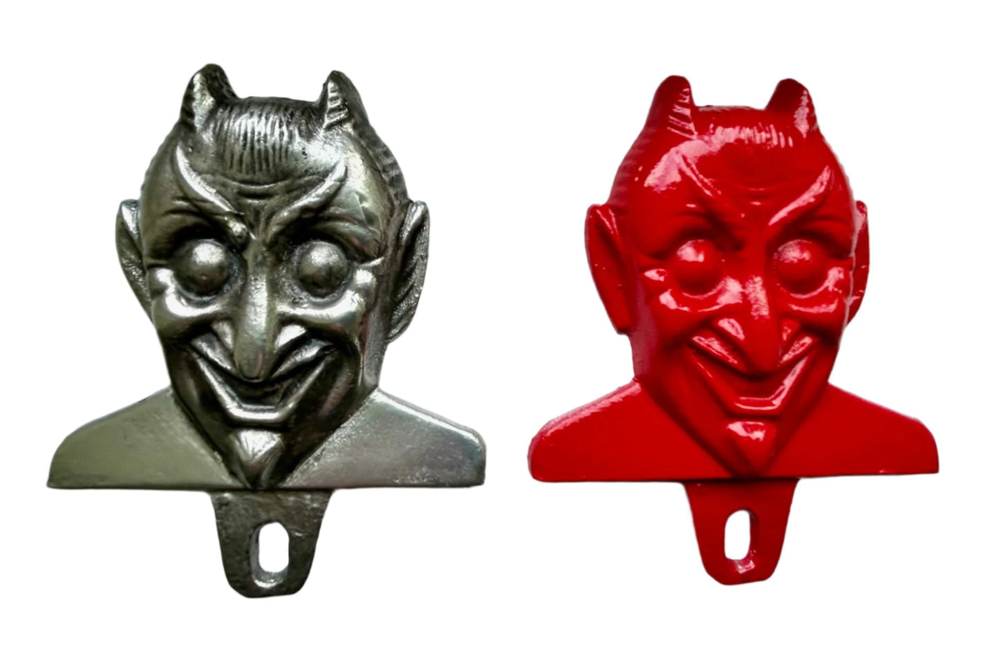 Vintage Devil license plate topper - Rare old design made of solid pewter - choice of finish