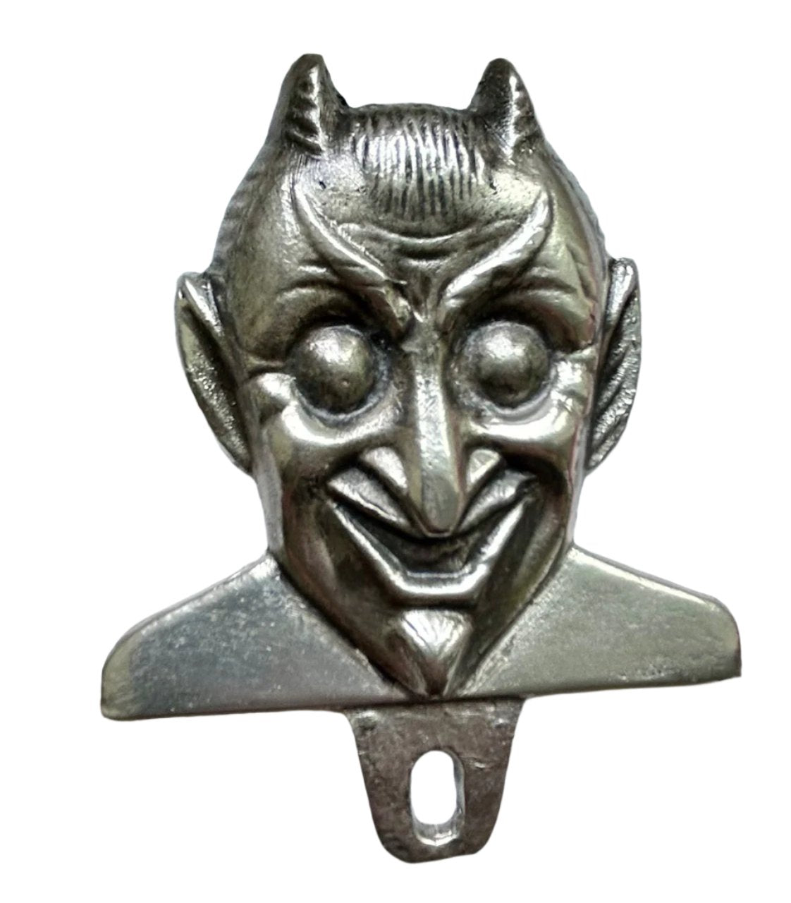 Vintage Devil license plate topper - Rare old design made of solid pewter - choice of finish