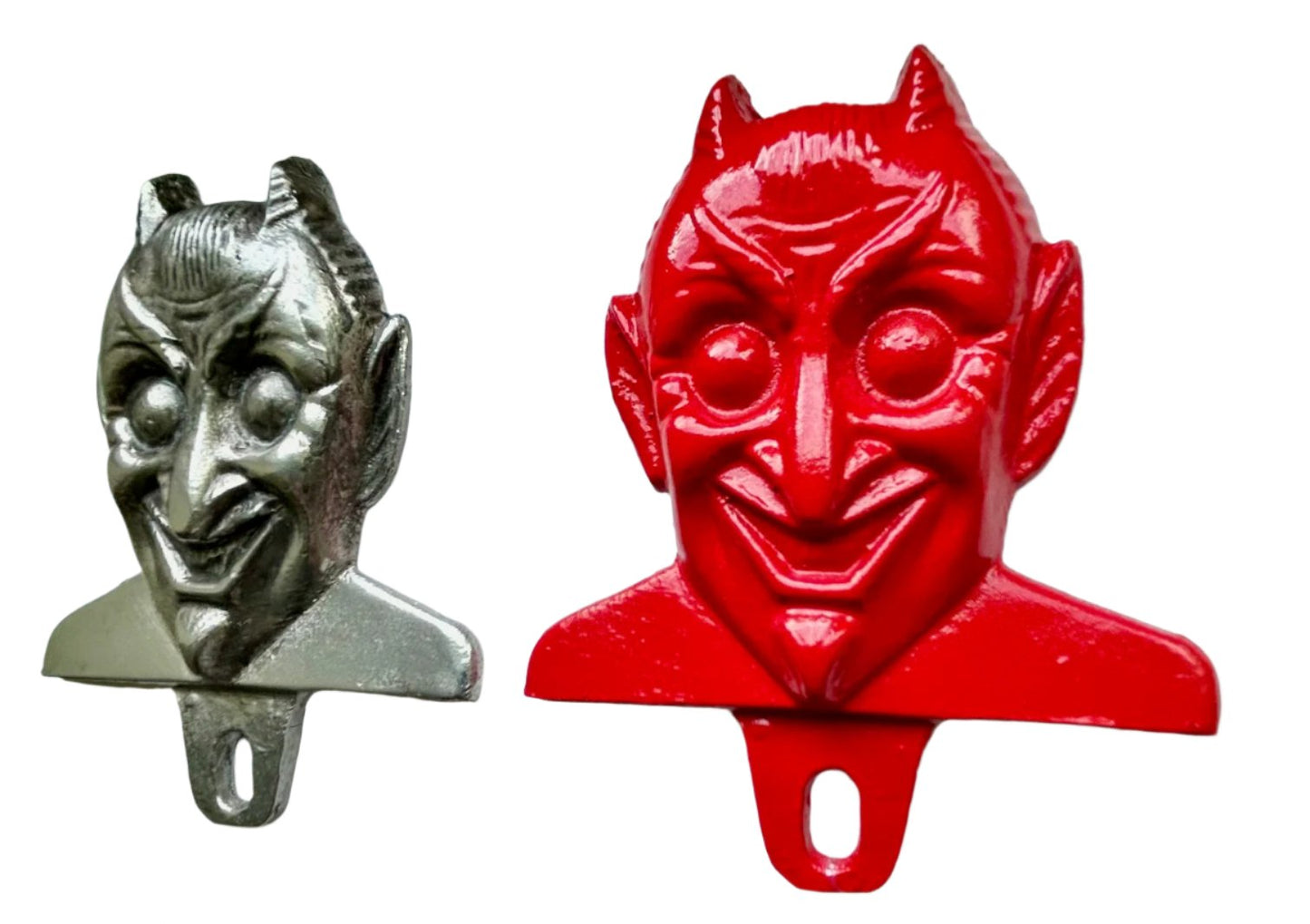 Vintage Devil license plate topper - Rare old design made of solid pewter - choice of finish