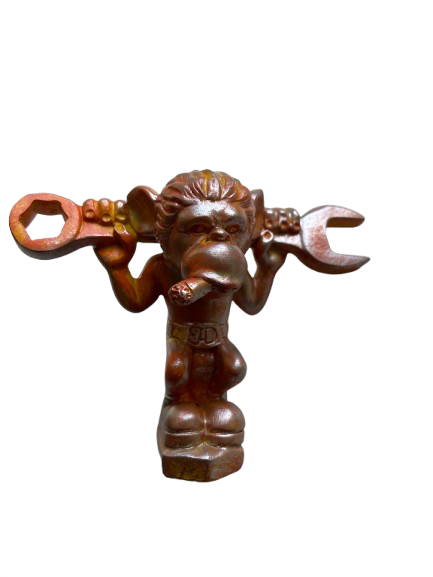 Ape hood ornament - Ape / Monkey wrench resin hood ornament - Silver or Bronze color