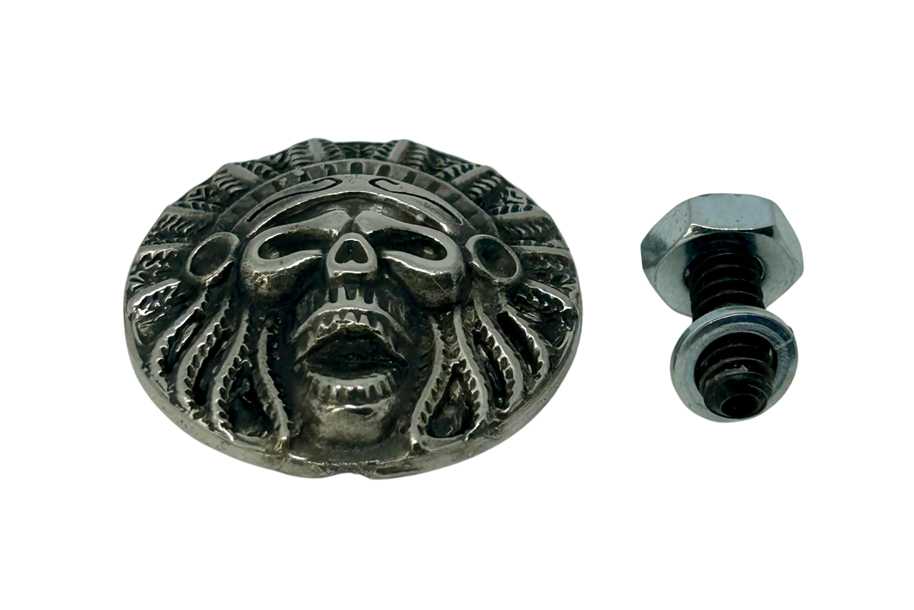 Skull Concho - Motorcycle bag Medallion - Pewter Skull decorative concho
