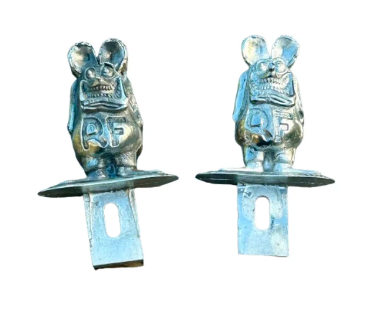 Large Pewter Ed Roth Rat Fink Licence Plate Topper