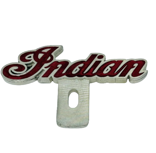 Indian Motorcycle logo license plate topper with red color fill - custom solid pewter Indian plate topper - Indian IMRG logo badge