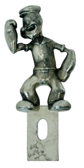 Popeye license plate topper - Vintage popeye plate topper - cartoon popeye pewter license plate topper Hot Rod plate topper - Vintage Popeye