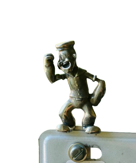 Popeye license plate topper - Vintage popeye plate topper - cartoon popeye pewter license plate topper Hot Rod plate topper - Vintage Popeye