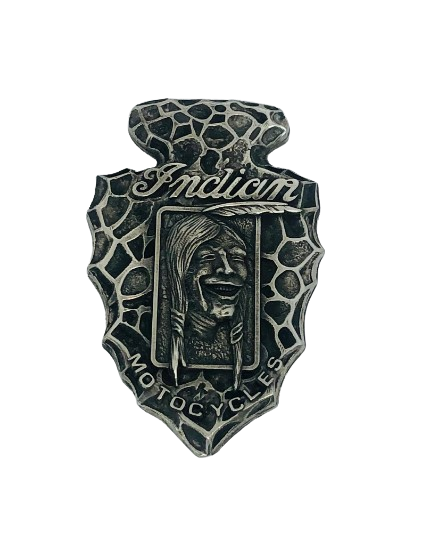 Laughing Indian medallion - Hendee Indian pewter badge - custom Hendee Indian Motorcycle fob - Indian Head medallion