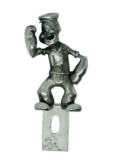 Popeye license plate topper - Vintage popeye plate topper - cartoon popeye pewter license plate topper Hot Rod plate topper - Vintage Popeye