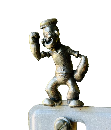 Popeye license plate topper - Vintage popeye plate topper - cartoon popeye pewter license plate topper Hot Rod plate topper - Vintage Popeye