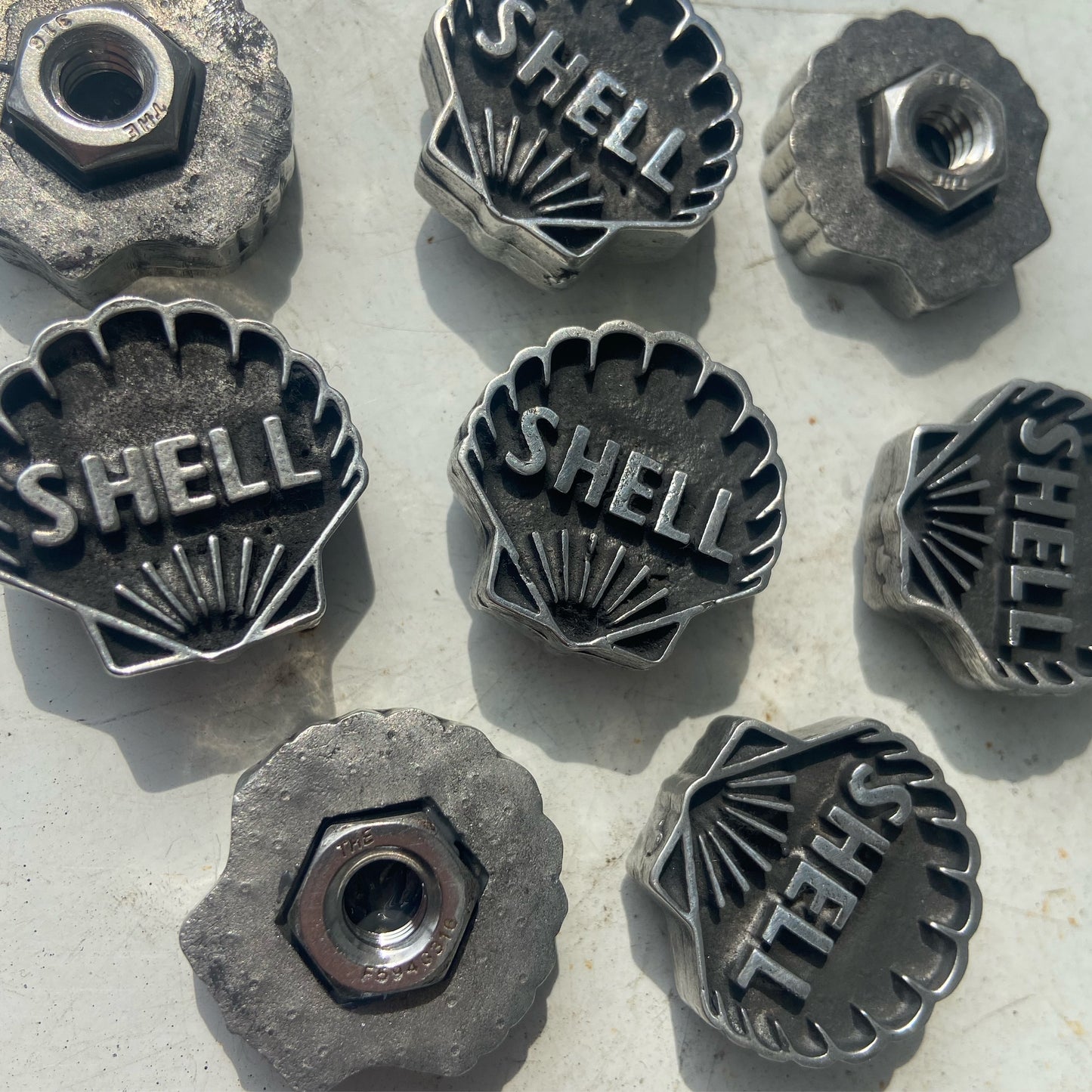 Vintage Shell Oil License Plate Bolt Cover - Pewter - Hot Rod, Classic Car and Custom Truck Parts