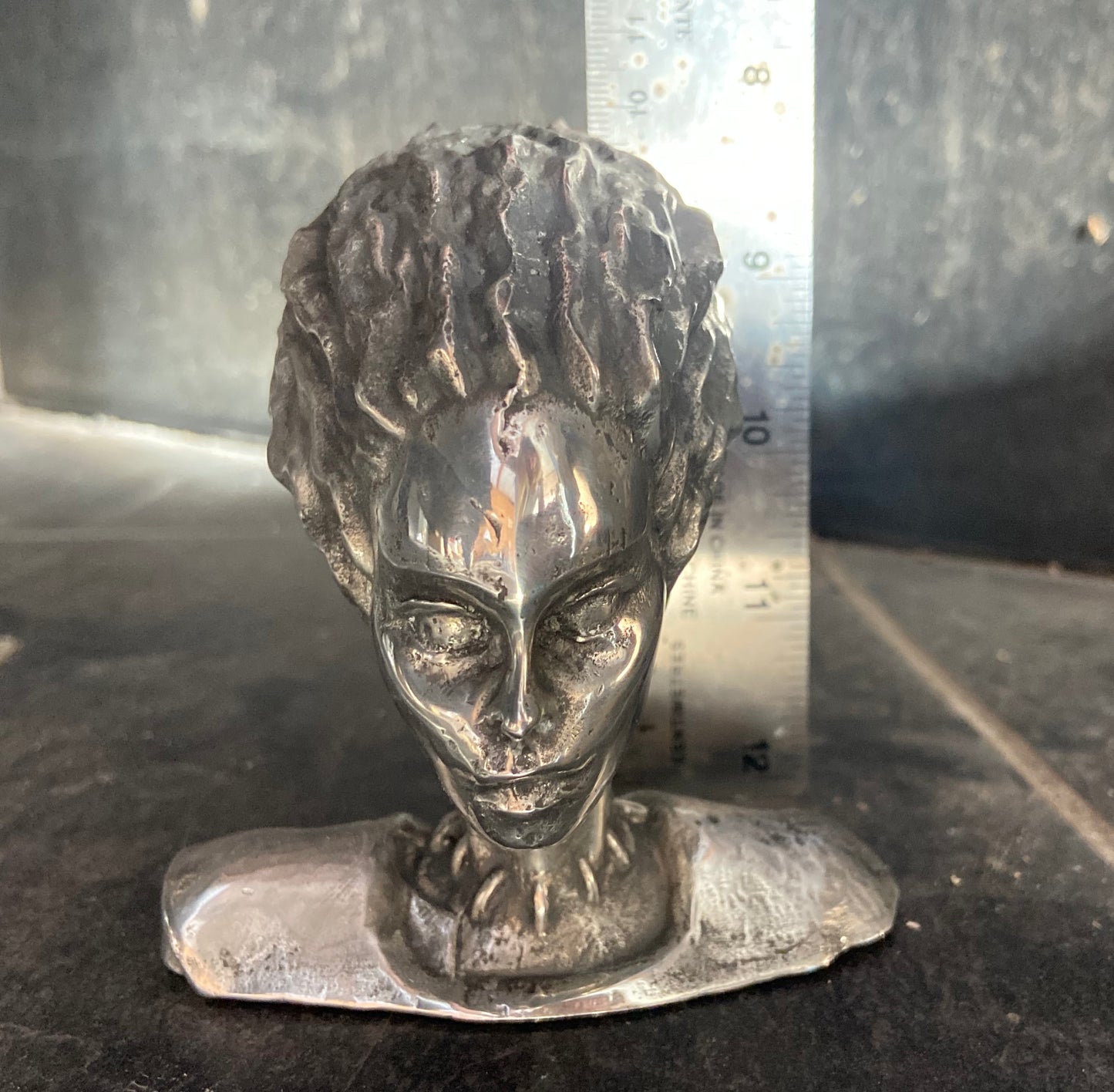 Bride of Frankenstein Hood Ornament – Solid Pewter – Hand Cast – Antique Silver