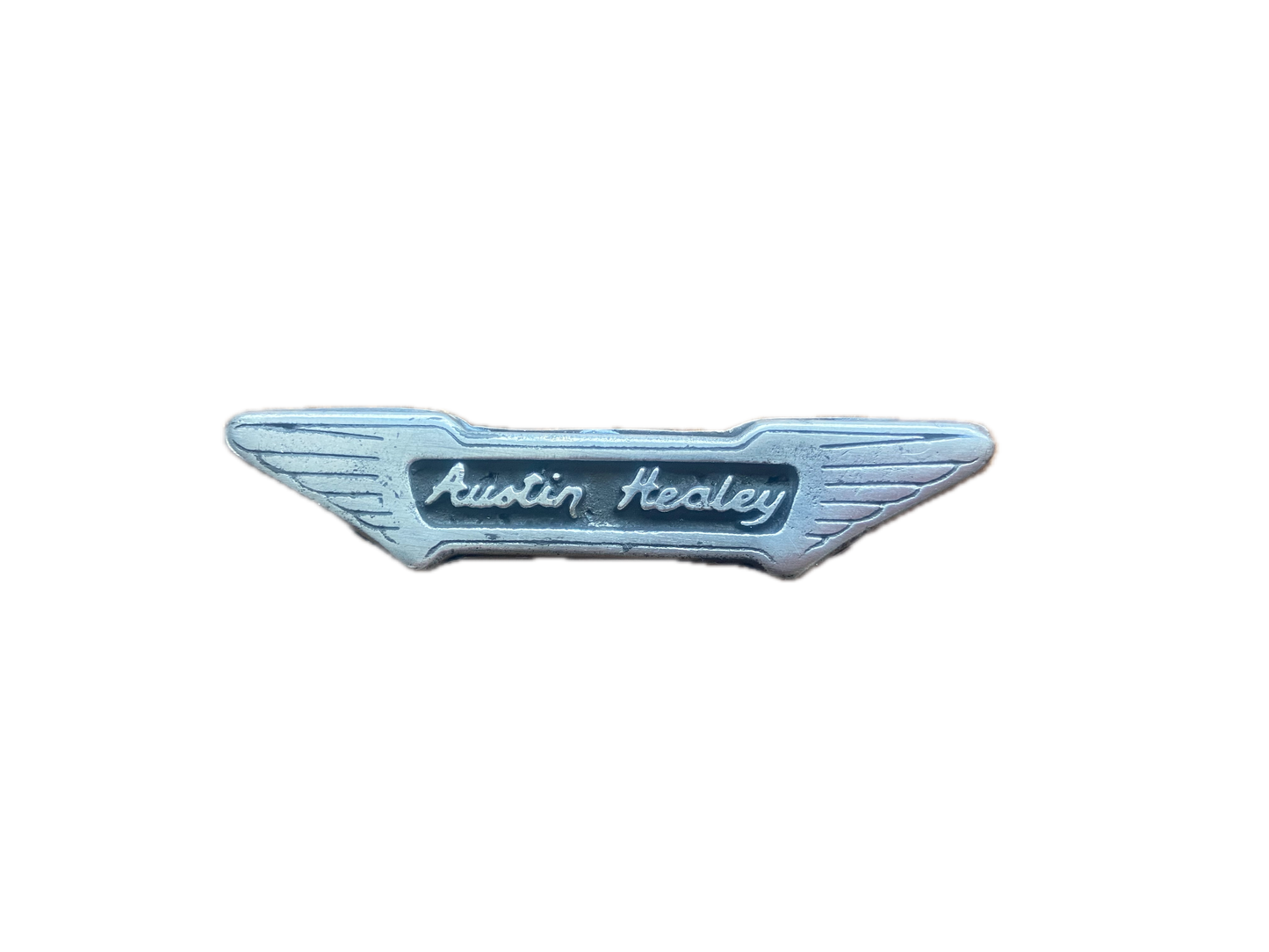 Hand Cast Solid Pewter Austin Healey Badge – Classic Wing Emblem – Flat Back for Easy Adhesion – Vintage British Car Restoration