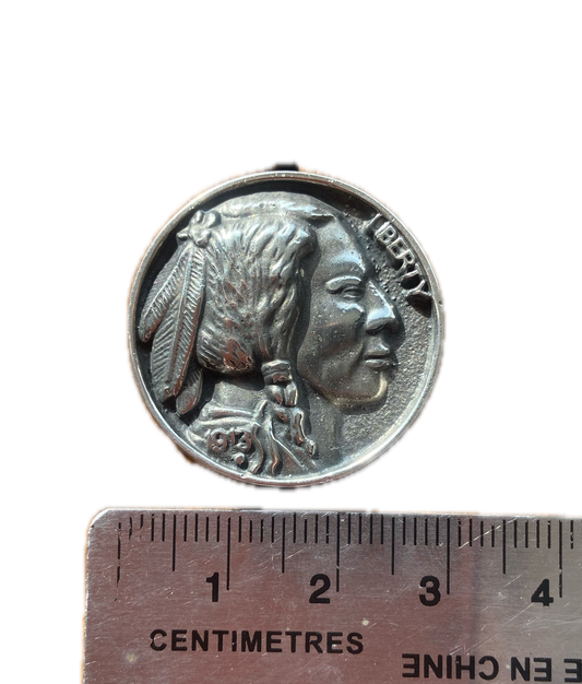Hand Poured Pewter Liberty Buffalo Nickel Lapel Pin – Large/Small with Optional Epoxy Inlay