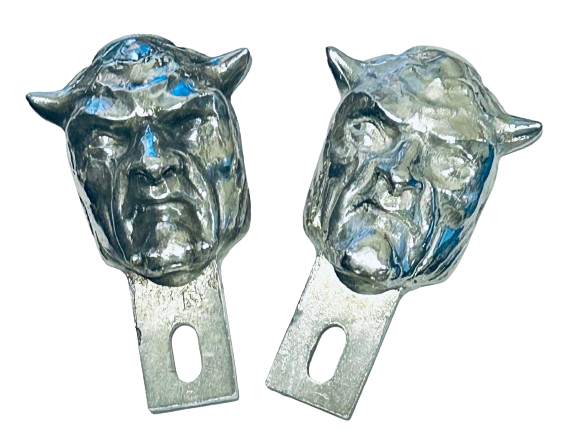 Devil head license plate topper - Demon plate topper - Demon license plate top - Pewter devil license plate topper