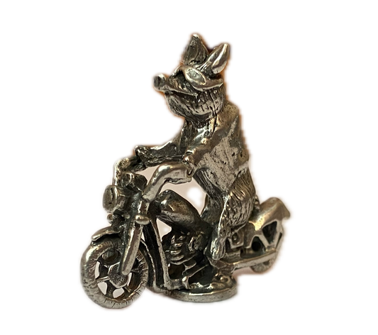 Pewter Hog Riding Motorcycle Figurine, Hand Poured Miniature Biker Pig,  Desk Collectible, Biker Gift