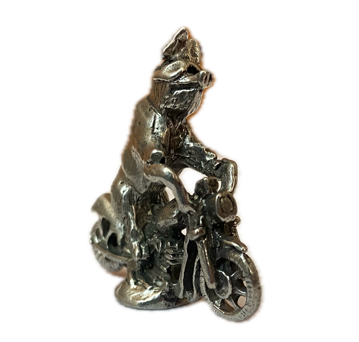 Pewter Hog Riding Motorcycle Figurine, Hand Poured Miniature Biker Pig,  Desk Collectible, Biker Gift