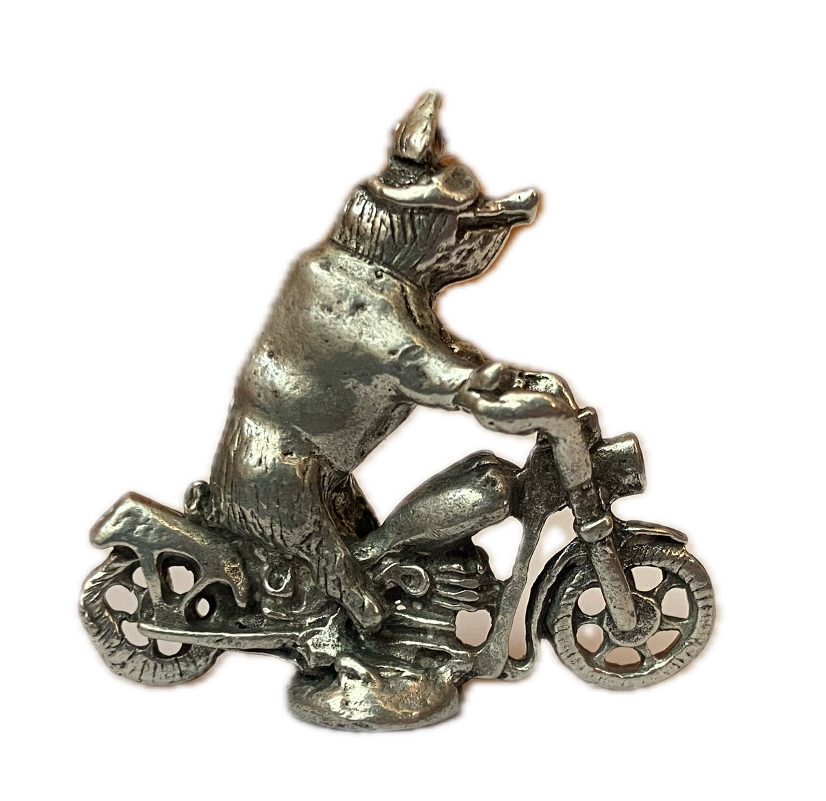 Pewter Hog Riding Motorcycle Figurine, Hand Poured Miniature Biker Pig,  Desk Collectible, Biker Gift
