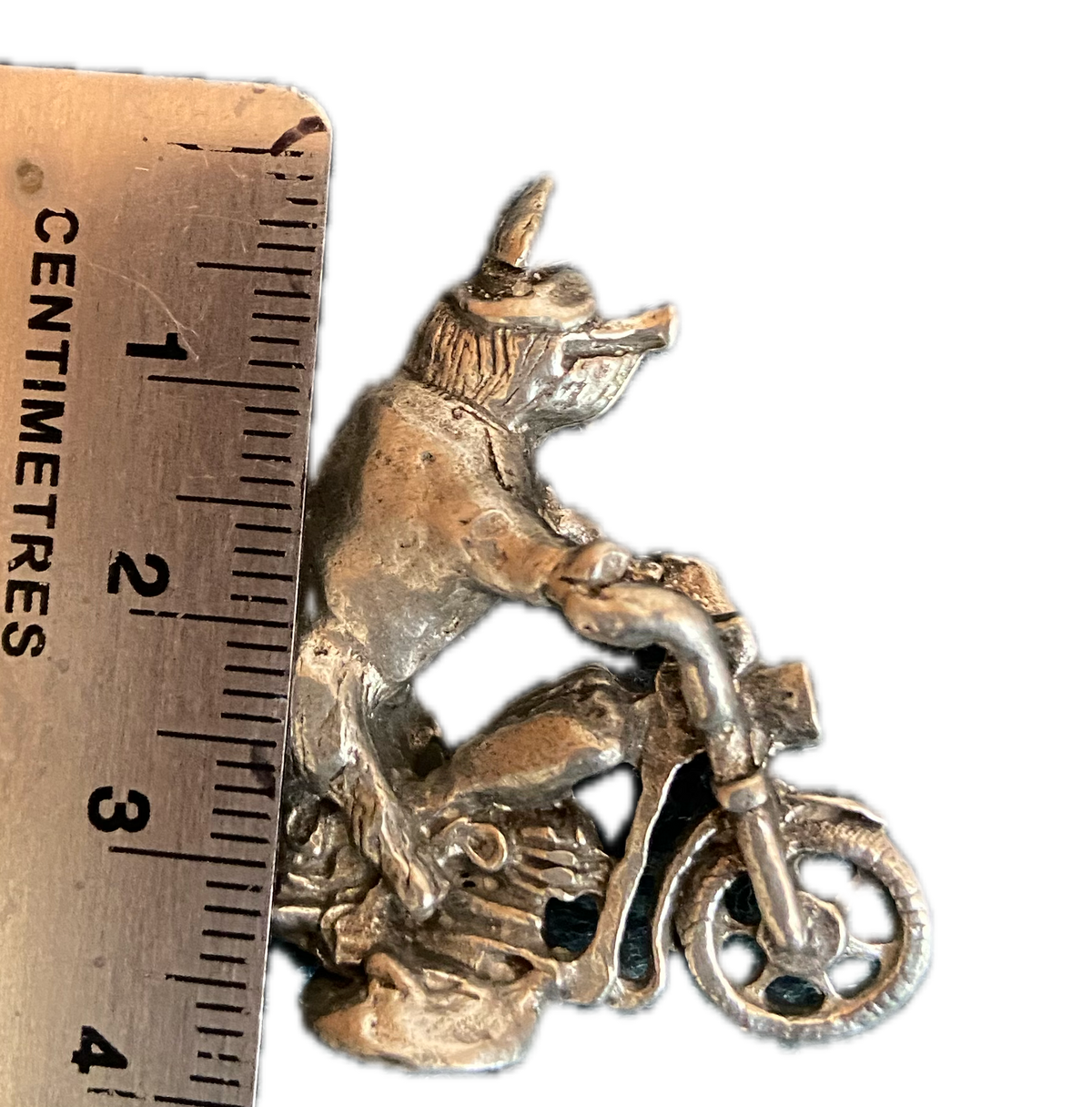 Pewter Hog Riding Motorcycle Figurine, Hand Poured Miniature Biker Pig,  Desk Collectible, Biker Gift