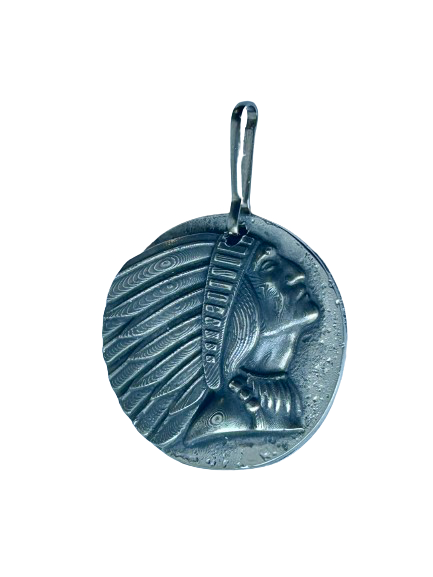 Round headdress zipper pull - Indian Motorcycle headdress design zipper pull - Pewter Indian Headdress zipper tag