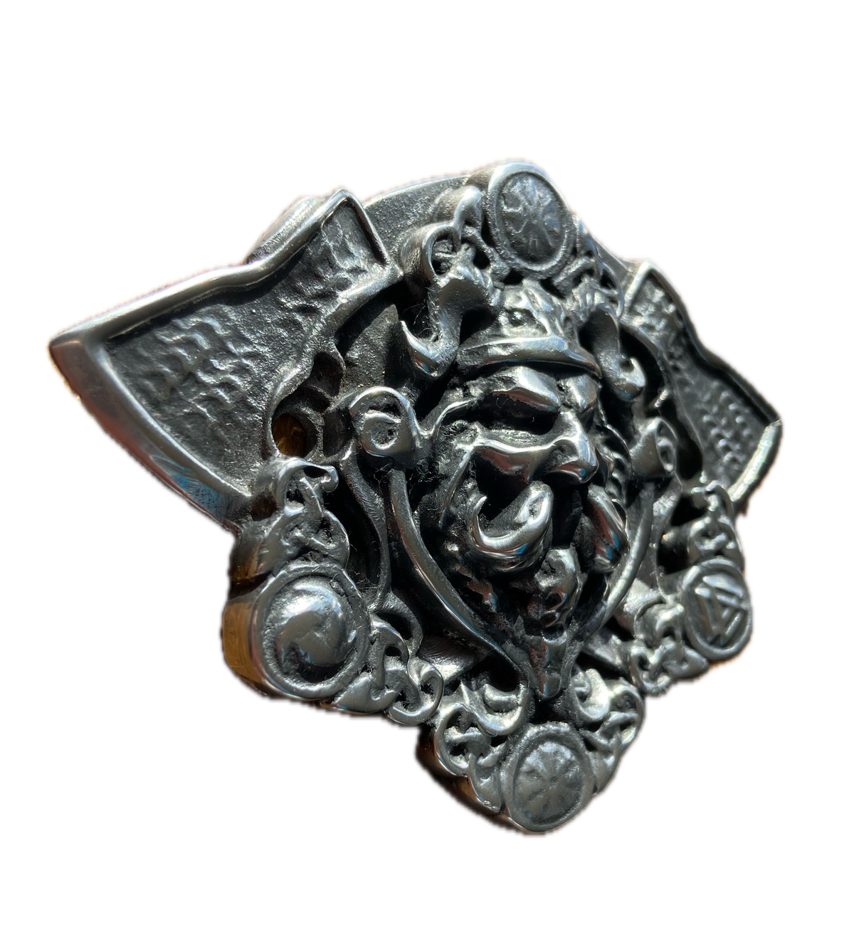 Viking Motorcycle Horn Cover – Norse Warrior Head and Axes Hand Cast in Solid Pewter